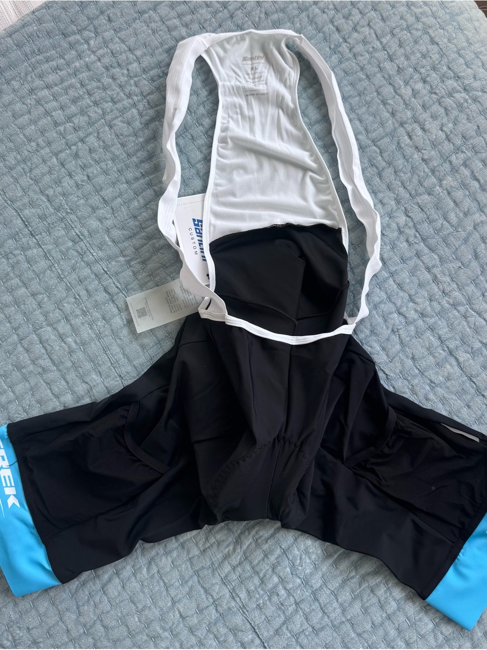 Santini Men’s Black Cycling Bib Shorts with Blue Cuffs